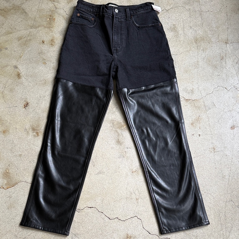 Abercrombie & Fitch Black Boot Cut Jeans with stylish pleather leg